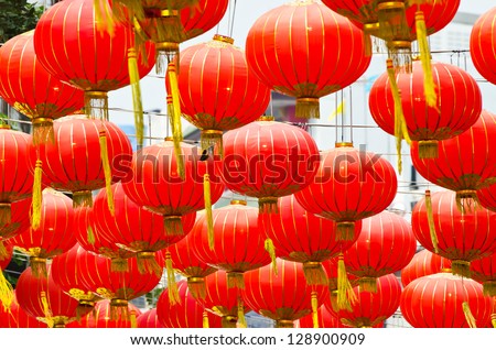 Red Chinese Lanterns decorate in Bangkok\'s Chinatown during the Chinese New Year celebration