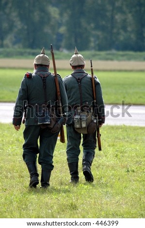 soldiers on patrol in german 1st world war uniforms