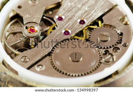Macro image of a metallic  watch components