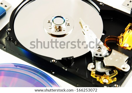 Data storage devices isolated over white background.