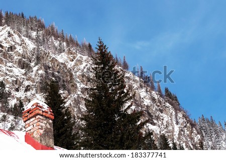 Red bricks chimney on Sambata Cabin ,Fagaras mountains,Romania.