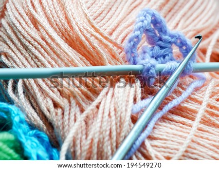 Woolen thread and knitting needle .