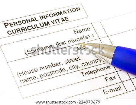 Close up of a CV document with empty spaces.