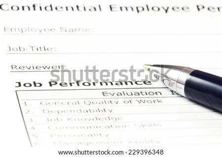 Employee evaluation form. (Blank ready to be filled.)