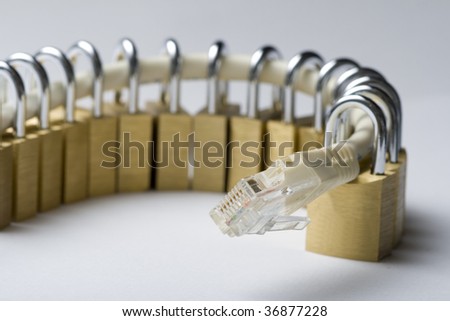 Network cable secured by a padlock