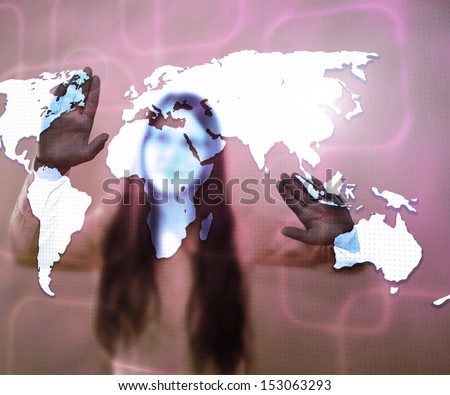 Girl Using Touch Screen World Map