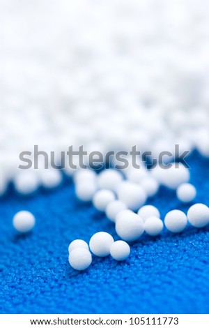Plastic bubble foam beads, Polystyrene foam, closeup