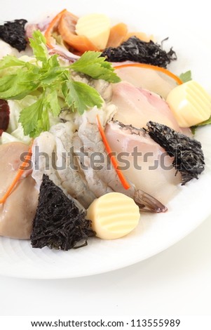 raw seafood and vegetable, slide of seafood