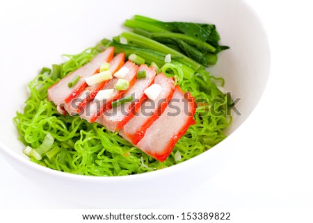green noodle with pork and vegetables