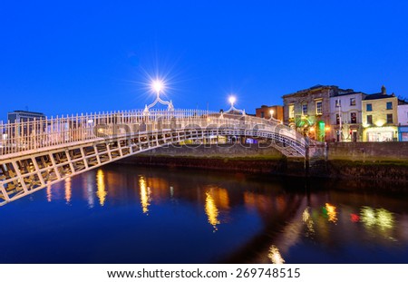 The Penny Ha\'penny Bridge, and officially the Liffey Bridge, is a pedestrian bridge built in 1816 over the River Liffey in Dublin, Ireland.