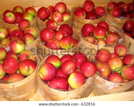 country market red apples in bushel baskets