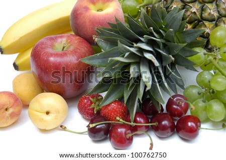 various fresh fruits on white background