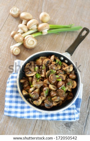 pan with fried mushrooms