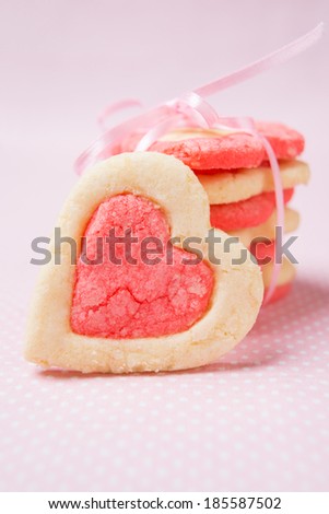 heart shaped vanilla raspberry cookies