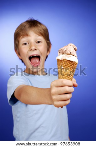 happy boy with ice cream cone