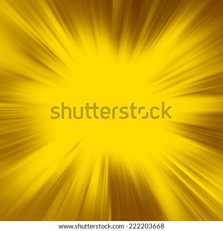 yellow background, gold streaks of light radiate from center to brown frame in sunburst pattern
