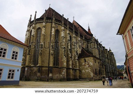 BRASOV, ROMANIA JUNE 15, Tourists visit the Brasov especially for black church on JUNE 15,2014, Black Church in Brasov was builded by German and stands as the main Gothic style monument in the country