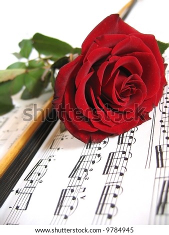 Red rose on music sheet