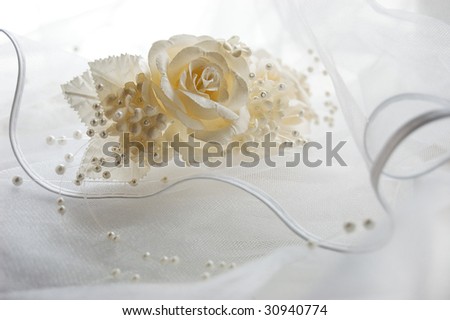 stock photo Lace fabric with flowers and beads wedding background