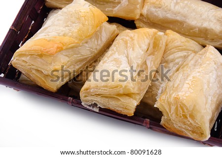 Puff pastry with potato and cabbage on plate