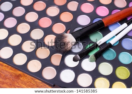 Colorful set of professional eye shades wit brushes