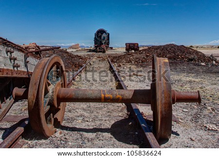 Old Steam Engine Wreck - HDR photograph of old cemetery of trains near the town of Uyuni in Bolivia