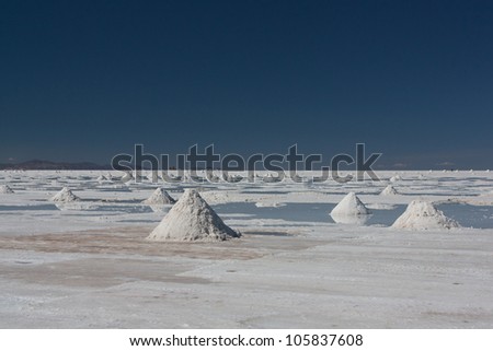 Pyramids of salt at the salt flats in Bolivia