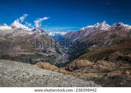 Zermatt and the Matter valley seen from the Trockener Steg gondola station