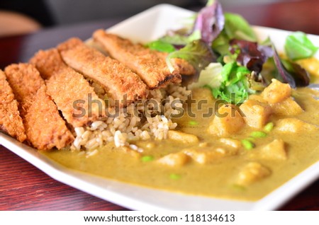 Veggie meat with curry dish on the plate