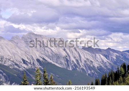 Landscape view on the highest Sulfur mountain, Rocky Mountains and Bow river valley in Banff National park. Alberta.Canada