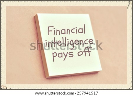 Text financial intelligence pays off on the short note texture background
