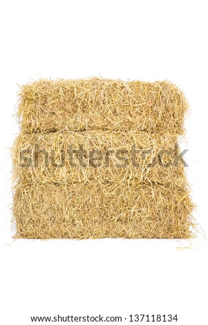Pile of three layers straw hay isolate on white background