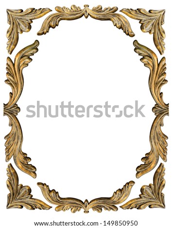 Golden Vintage Style Frame Isolate On White Background. Each Piece Separated, Easy To Edit. Clipping Path Applied
