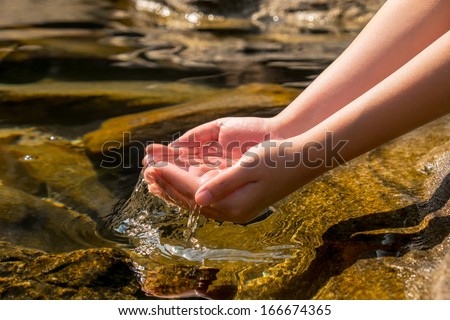 Hand Holding Transparent Clear Water From Natural Well