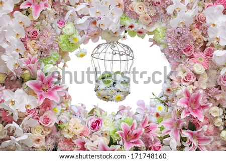 circle of flower with flower in cage in the middle isolate on white