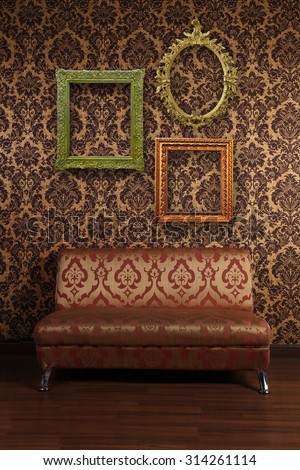gold shade vintage sofa and wall paper
