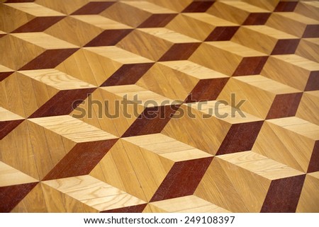 old palace wooden parquet flooring design with volume cubes illusion