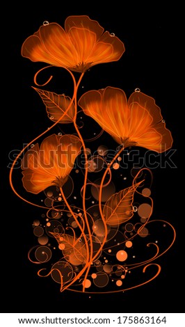 Three beautiful fire flowers on a black background.