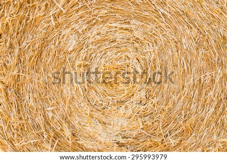 close view of circular bale pressed with straw