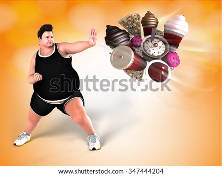 obese man and fatty foods