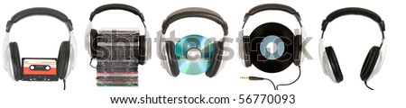 front view of dj headphones with different musical object