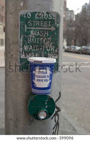 coffee cup at crosswalk
