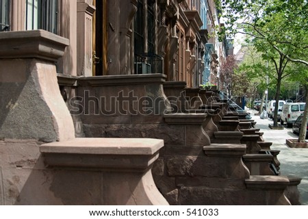 stoops in neighborhood on Upper West Side in NYC