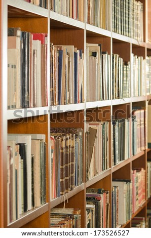 Library bookshelf side view