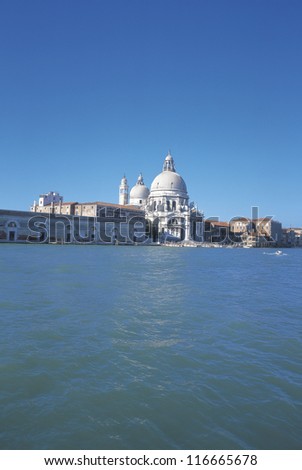 Distant view of Santa Maria della Salute Church in Venice, Italy