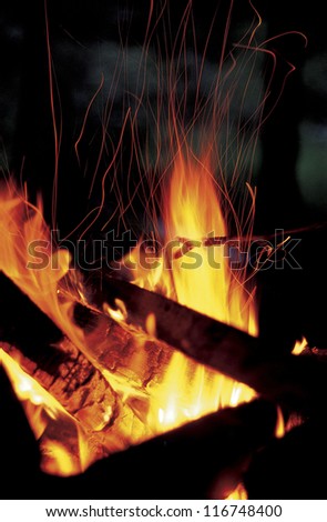 Close up view of campfire flames
