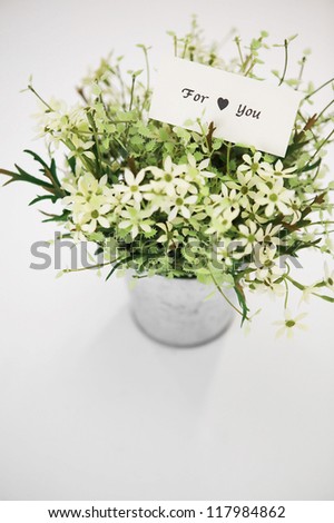 Flowers and thin leaves in a flowerpot