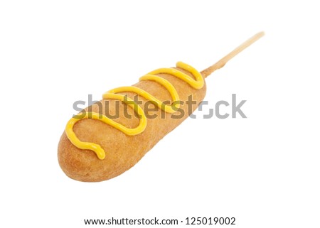 Corn dog with mustard.