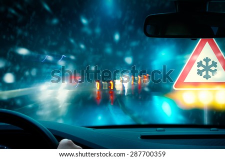 Caution - Snowfall - Night Driving