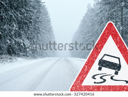 Caution - winter road - risk of snow and ice
